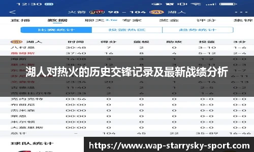 湖人对热火的历史交锋记录及最新战绩分析